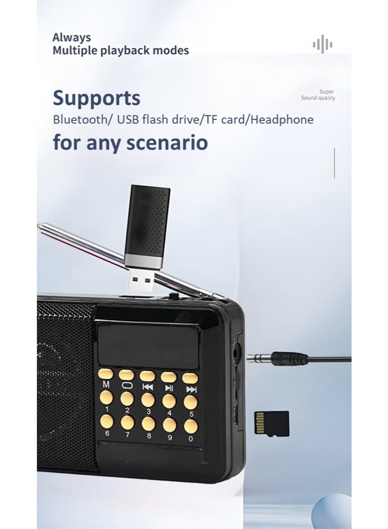 راديو محمول بتقنية البلوتوث ومشغل موسيقى رقمي مزود بمنفذ USB/TF/BT، وراديو FM مدمج ببطارية قابلة لإعادة الشحن، وشاشة LED كبيرة، وأوضاع تشغيل متعددة، وجودة صوت عالية - Image 3