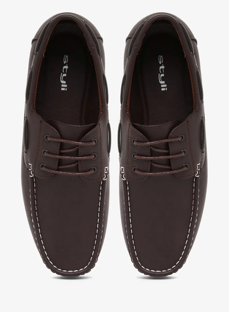 Styli brown Men Brown Leather Boat Shoes for Men | Best Price UAE