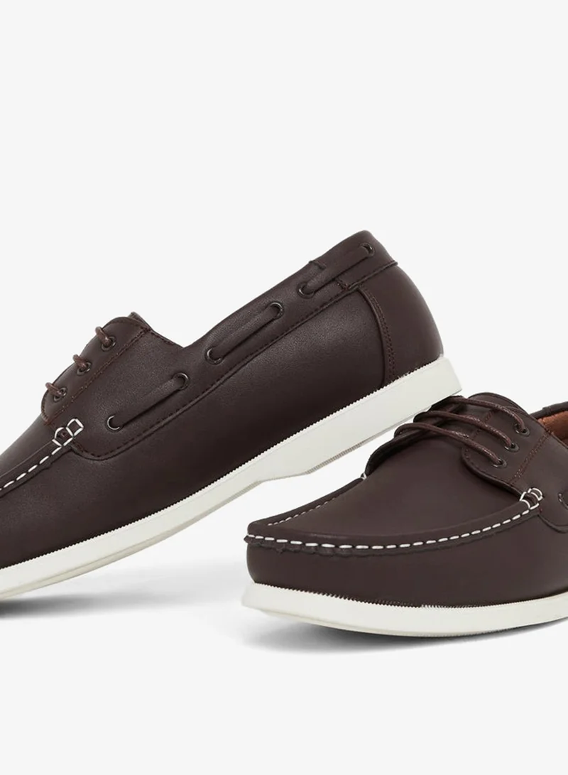 Styli Men Brown Leather Boat Shoes