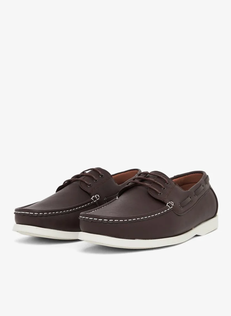 Styli Men Brown Leather Boat Shoes