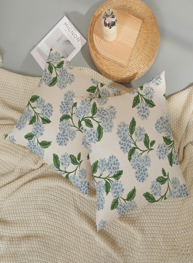JEFERSO Blue Hydrangea Floral Pillow Covers 18x18 Set of 2 Spring Summer Floral Decorative Pillow Cases Rustic Flowers Decor Throw Pillows Holiday Outdoor Linen Farmhouse Cushion Case for Couch Sofa - Image 5