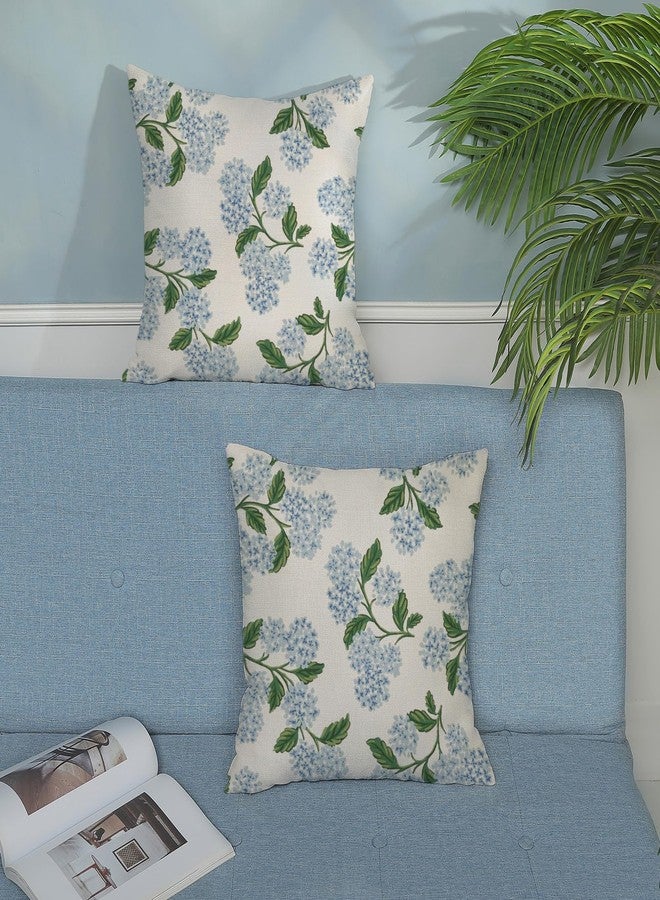 JEFERSO Blue Hydrangea Floral Pillow Covers 18x18 Set of 2 Spring Summer Floral Decorative Pillow Cases Rustic Flowers Decor Throw Pillows Holiday Outdoor Linen Farmhouse Cushion Case for Couch Sofa - Image 3