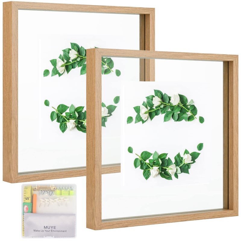 مجموعة إطارات عائمة MUYE 10x10 من زجاج مزدوج - إطار صورة مربع - عرض أي حجم صورة حتى 10x10 - تثبيت على الحائط أو وضعه على الطاولة