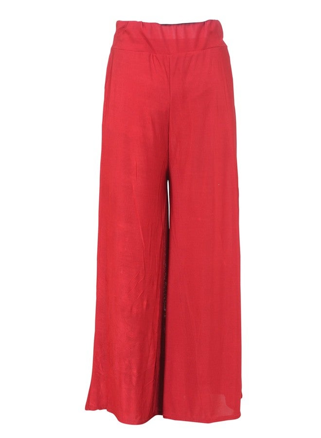 Malvina stretchable Designer Plain Casual Wear Red Palazzo Pant For Girl's - Free Size - Image 1