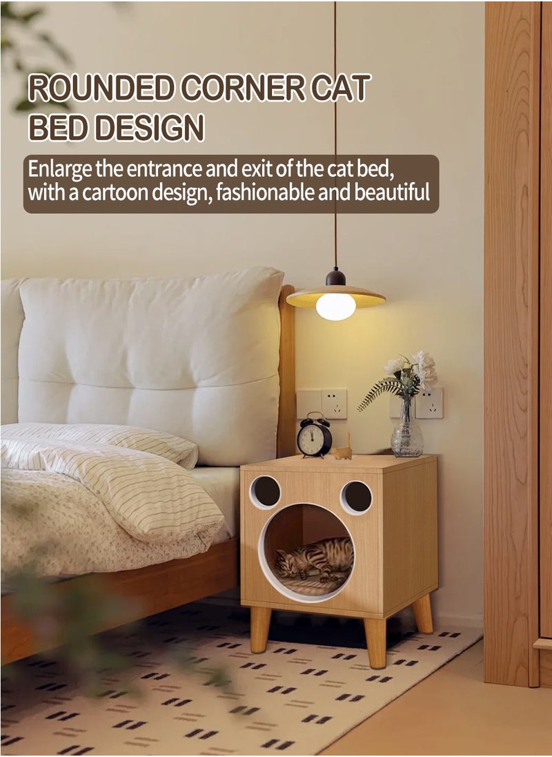 Beirui - Multi-Functional Coffee Table, Cat Bed, Pet House, Cat Tent, Wooden Side Table, Cave Cat Furniture, Nightstand, Easy-To-Clean Covered Cat Bed, Side Table With Replaceable And Washable Cushion(Suitable for kittens under 5 kilograms) - Image 1