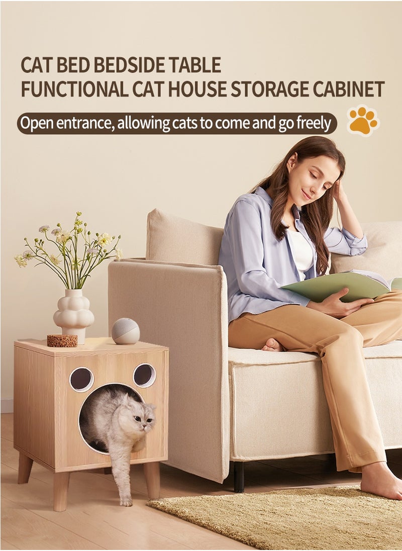 Beirui - Multi-Functional Coffee Table, Cat Bed, Pet House, Cat Tent, Wooden Side Table, Cave Cat Furniture, Nightstand, Easy-To-Clean Covered Cat Bed, Side Table With Replaceable And Washable Cushion(Suitable for kittens under 5 kilograms) - Image 1