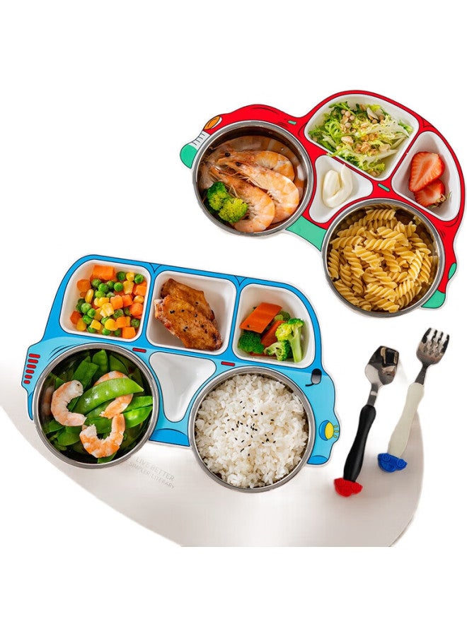 Onlycook Baby Bus Car Children'S Plate, 304 Stainless Steel Divided Plate, Household Meal Tray, Tableware - Blue - Image 3