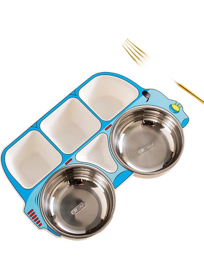 Onlycook Baby Bus Car Children'S Plate, 304 Stainless Steel Divided Plate, Household Meal Tray, Tableware - Blue - Image 1