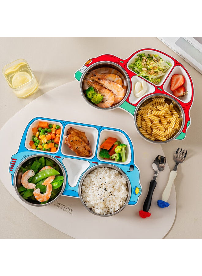 Onlycook Baby Bus Car Children's Plate, 304 Stainless Steel Divided Plate, Household Meal Tray, Tableware - Blue - Image 2