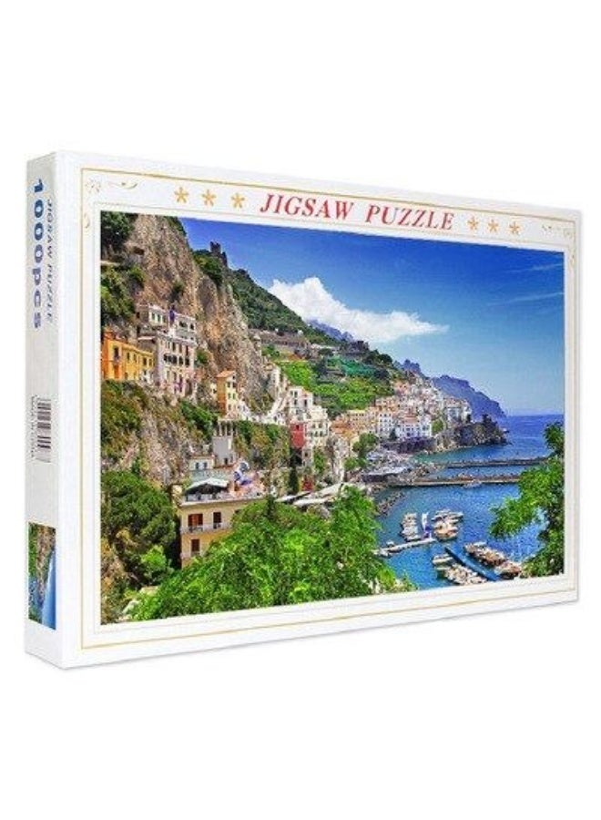Jigsaw Puzzle 1000 Pieces Scenic Coastal Town Harbor View - Image 1