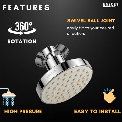 ENICET ABS Shower Head For Bathroom, 4 Inch Overhead Rain Shower, Soft Easy To Clean Rubber Nozzles, Without Arm, High Pressure Round Sawar, 1 Year Warranty (4 INCH ROUND SILVER) - Image 4