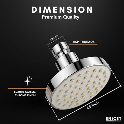ENICET ABS Shower Head For Bathroom, 4 Inch Overhead Rain Shower, Soft Easy To Clean Rubber Nozzles, Without Arm, High Pressure Round Sawar, 1 Year Warranty (4 INCH ROUND SILVER) - Image 2