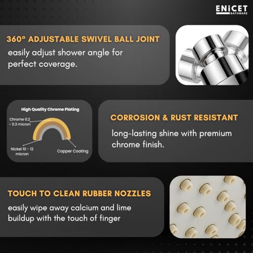 ENICET ABS Shower Head For Bathroom, 4 Inch Overhead Rain Shower, Soft Easy To Clean Rubber Nozzles, Without Arm, High Pressure Round Sawar, 1 Year Warranty (4 INCH ROUND SILVER) - Image 5