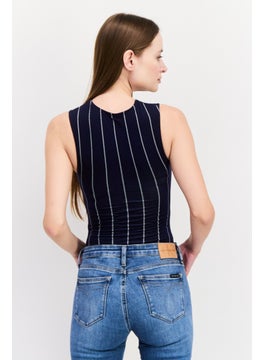 UNDIZ Women Graphic Sleeveless Bodysuit, Navy  - Image 2