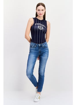UNDIZ Women Graphic Sleeveless Bodysuit, Navy  - Image 3