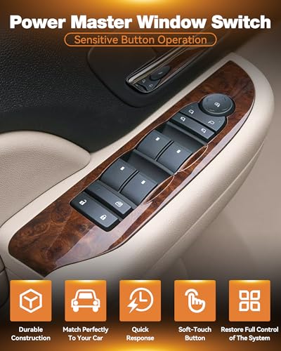 Quixofiber 20835553 Driver Side Power Master Control Door Lock and Window Power Switch Fit for 2007-2013 Chevy Silverado Avalanche, 2007-2014 Suburban Tahoe Sierra Yukon XL 1500 2500 3500 Cadilla Escalade - Image 2