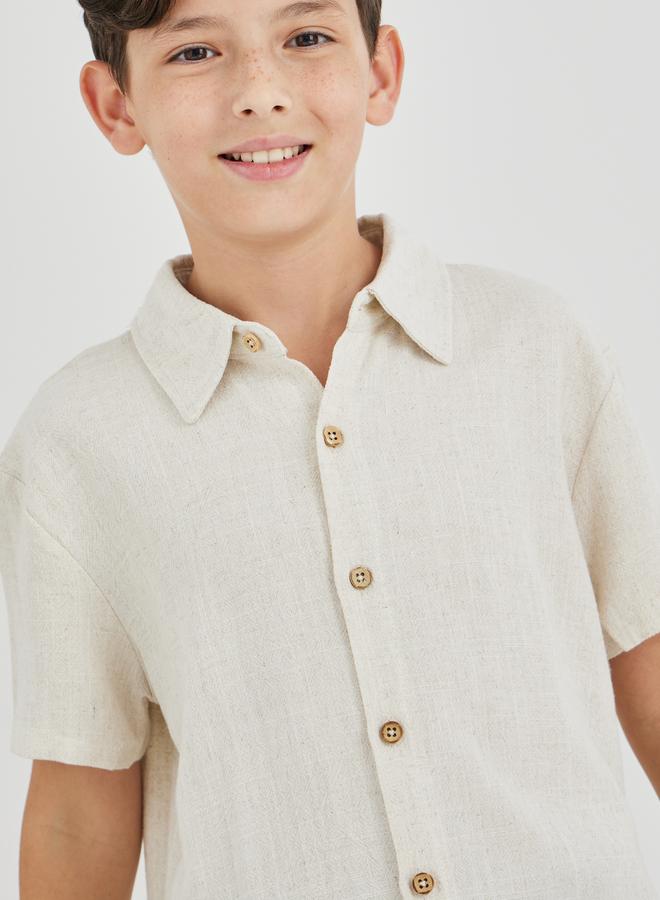 Styli Styli Spread Collar Buttoned Linen Shirt  - Image 3