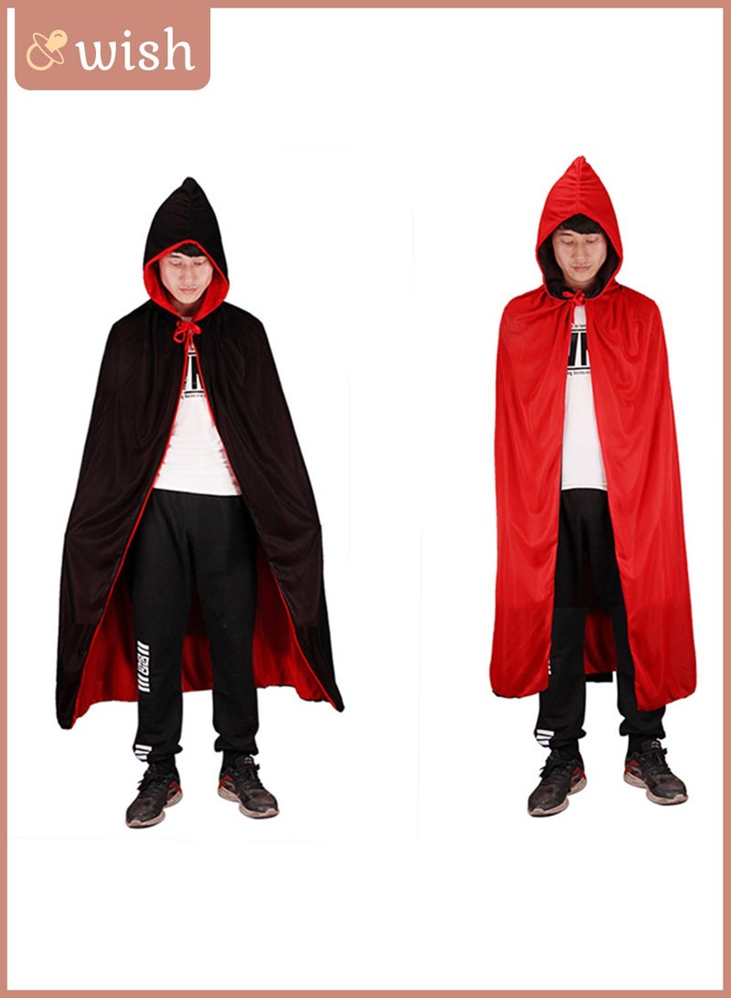 Wish Double sided Cloak Black & Red Unisex Adult or Kids Reversible Hooded Cloak, for Party Cosplay Costumes  155CM  - Image 2