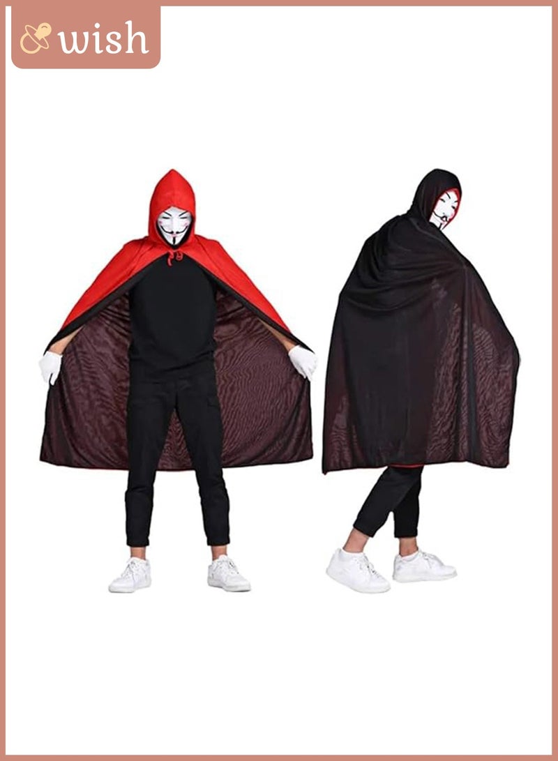Wish Double sided Cloak Black & Red Unisex Adult or Kids Reversible Hooded Cloak, for Party Cosplay Costumes  155CM  - Image 3