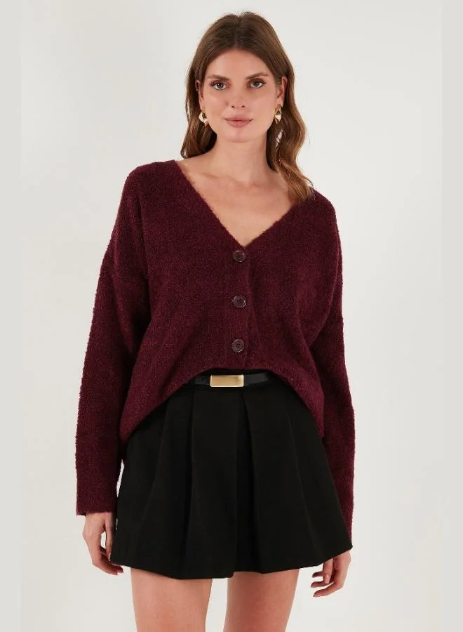 Lela Lela Oversize Fit Buttoned V-Neck Long Sleeve Knitwear Cardigan Women's CARDIGAN 4616232