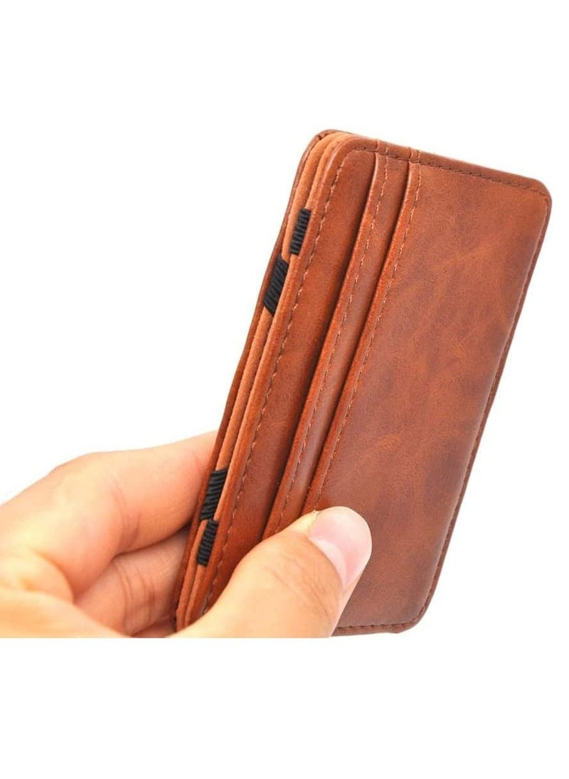Rubik - Magic Money Clip and Cards Holder Wallet for Men and Women, Slim Minimalist Leather ID Card Credit Card and Cash Holder (Brown) - Image 1