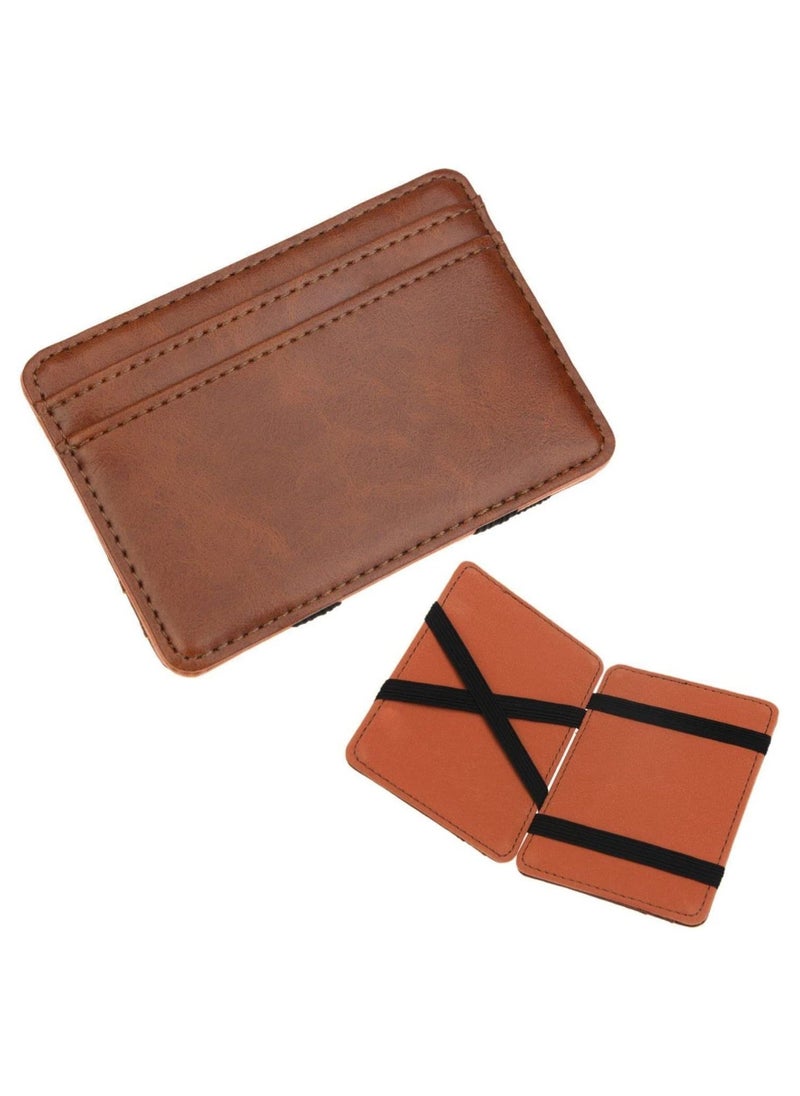 Rubik - Magic Money Clip and Cards Holder Wallet for Men and Women, Slim Minimalist Leather ID Card Credit Card and Cash Holder (Brown) - Image 1