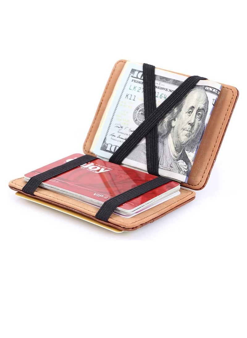 Rubik - Magic Money Clip and Cards Holder Wallet for Men and Women, Slim Minimalist Leather ID Card Credit Card and Cash Holder (Brown) - Image 1