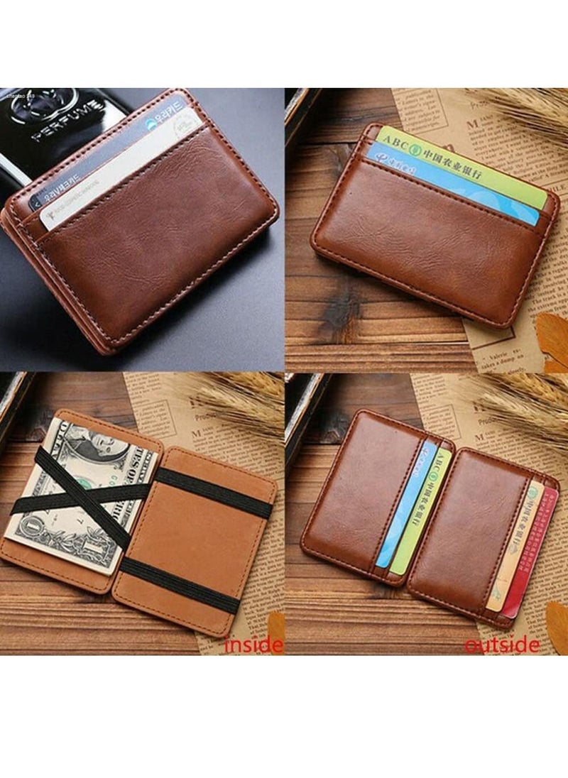 Rubik - Magic Money Clip and Cards Holder Wallet for Men and Women, Slim Minimalist Leather ID Card Credit Card and Cash Holder (Brown) - Image 1