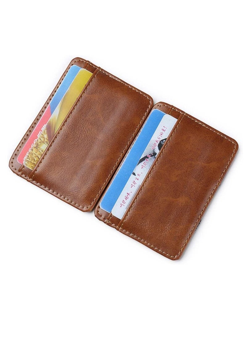 Rubik - Magic Money Clip and Cards Holder Wallet for Men and Women, Slim Minimalist Leather ID Card Credit Card and Cash Holder (Brown) - Image 1