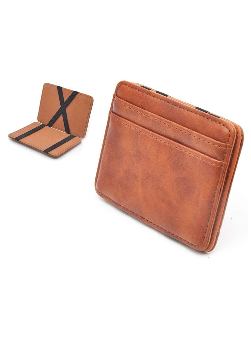 Rubik - Magic Money Clip and Cards Holder Wallet for Men and Women, Slim Minimalist Leather ID Card Credit Card and Cash Holder (Brown) - Image 1