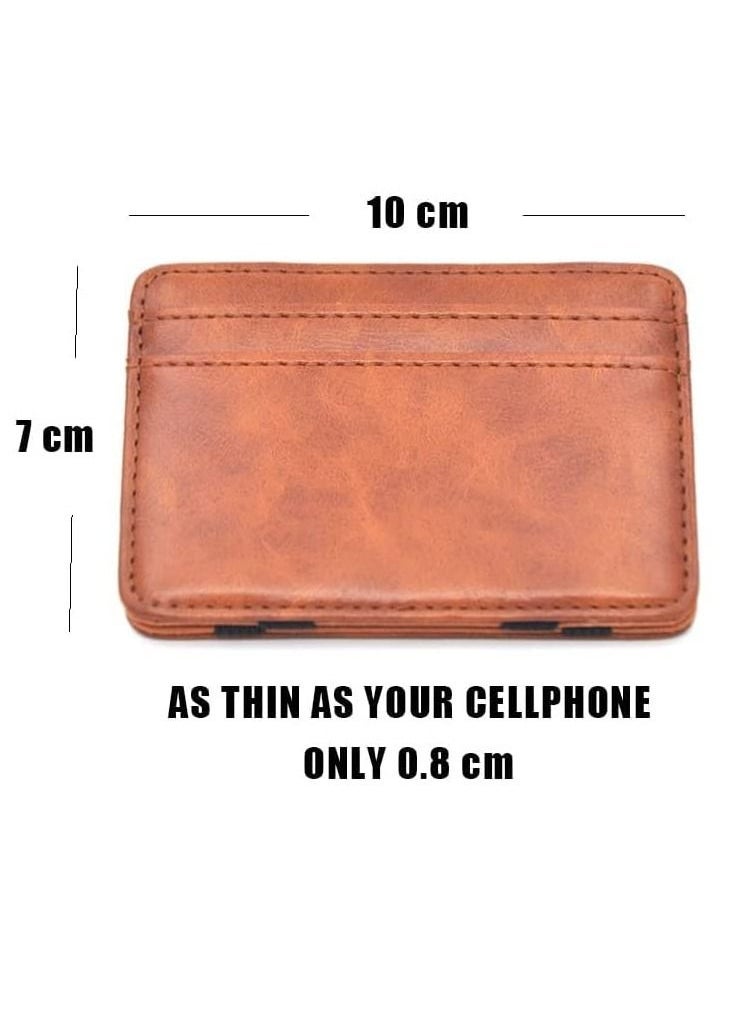 Rubik - Magic Money Clip and Cards Holder Wallet for Men and Women, Slim Minimalist Leather ID Card Credit Card and Cash Holder (Brown) - Image 1