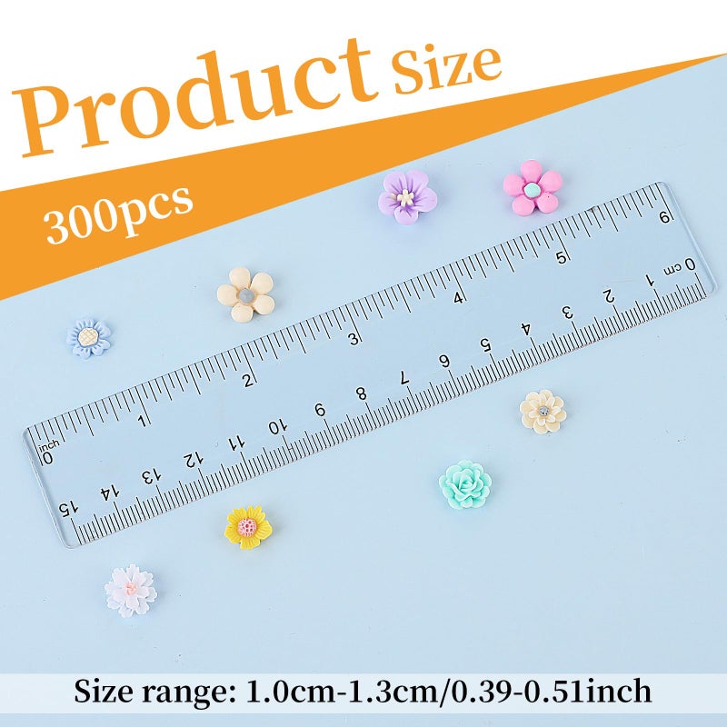 salbsever 300PCS Flower Resin Charms Mini Cabochons Flatback Flower Beads Charms Mixed Colors Embellishment Tiny Flowers for Jewelry Making DIY Craft Scrapbooking Decor Cardmaking Phone Hair Accessories - Image 2