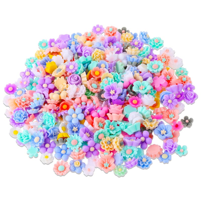 salbsever 300PCS Flower Resin Charms Mini Cabochons Flatback Flower Beads Charms Mixed Colors Embellishment Tiny Flowers for Jewelry Making DIY Craft Scrapbooking Decor Cardmaking Phone Hair Accessories - Image 1