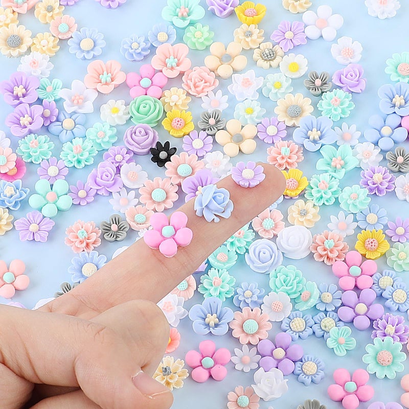 salbsever 300PCS Flower Resin Charms Mini Cabochons Flatback Flower Beads Charms Mixed Colors Embellishment Tiny Flowers for Jewelry Making DIY Craft Scrapbooking Decor Cardmaking Phone Hair Accessories - Image 3