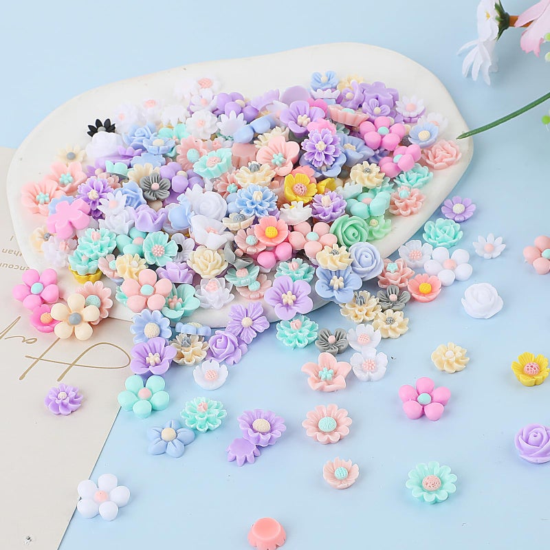 salbsever 300PCS Flower Resin Charms Mini Cabochons Flatback Flower Beads Charms Mixed Colors Embellishment Tiny Flowers for Jewelry Making DIY Craft Scrapbooking Decor Cardmaking Phone Hair Accessories - Image 4