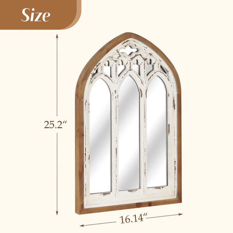 Synovana Arch Window Wall Mirror - Farmhouse Cathedral Wall Decor with Wooden Frame for Entryway Hallway Living Room - 16.14" x 1.38" x 25.2" - Image 2