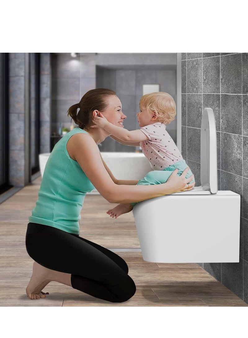 مقعد مرحاض طويل 2 في 1، مقعد مرحاض عائلي مع مقعد أطفال مدمج، مقعد مرحاض للتدريب للأطفال الصغار، وظيفة الإغلاق الناعم والتحرير السريع، للبالغين والأطفال - Image 2