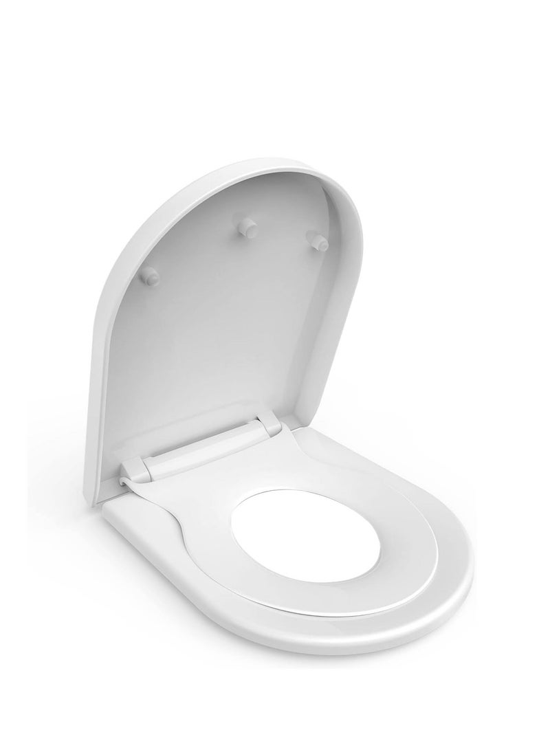 مقعد مرحاض طويل 2 في 1، مقعد مرحاض عائلي مع مقعد أطفال مدمج، مقعد مرحاض للتدريب للأطفال الصغار، وظيفة الإغلاق الناعم والتحرير السريع، للبالغين والأطفال - Image 1