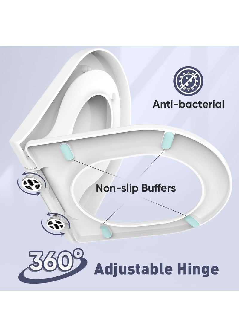 مقعد مرحاض طويل 2 في 1، مقعد مرحاض عائلي مع مقعد أطفال مدمج، مقعد مرحاض للتدريب للأطفال الصغار، وظيفة الإغلاق الناعم والتحرير السريع، للبالغين والأطفال - Image 4