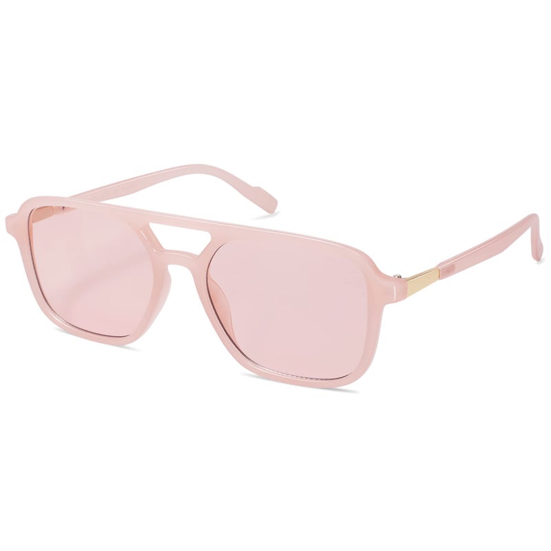 SOJOS Retro Aviator Sunglasses for Women Men,Trendy Rectangle Womens Mens Shades Sun Glasses SJ2202 Milky Pink with Light Pink Lens - Image 1