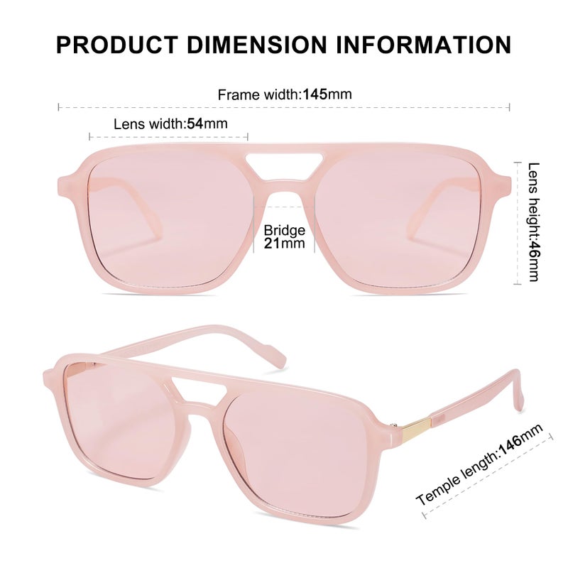 SOJOS Retro Aviator Sunglasses for Women Men,Trendy Rectangle Womens Mens Shades Sun Glasses SJ2202 Milky Pink with Light Pink Lens - Image 5