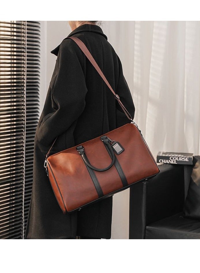 PU large capacity handbag, travel bag, business bag, waterproof and wear-resistant handbag, crossbody bag, shoulder bag, high-quality material, suitable for boarding or short distance travel, suitable for men and women's business travel luggage bag, fitness bag, shoulder bag, outdoor bag  - Image 1
