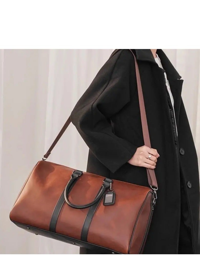 PU large capacity handbag, travel bag, business bag, waterproof and wear-resistant handbag, crossbody bag, shoulder bag, high-quality material, suitable for boarding or short distance travel, suitable for men and women's business travel luggage bag, fitness bag, shoulder bag, outdoor bag  - Image 4