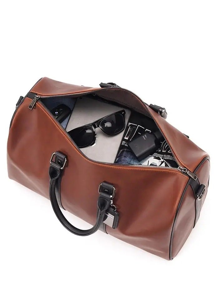 PU large capacity handbag, travel bag, business bag, waterproof and wear-resistant handbag, crossbody bag, shoulder bag, high-quality material, suitable for boarding or short distance travel, suitable for men and women's business travel luggage bag, fitness bag, shoulder bag, outdoor bag  - Image 5