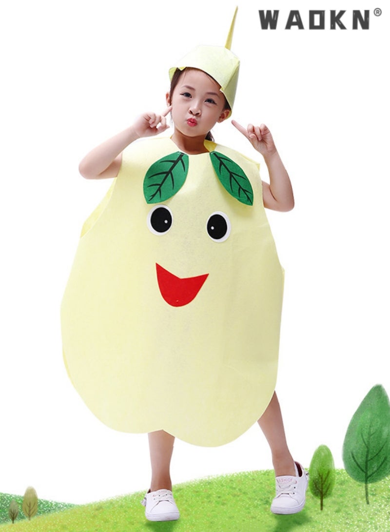 WAOKN Kids Fruits Vegetables and Nature costumes Suits outfits Fancy Dress Party Boys and Girls Costume Suit with Hat Children Performance Costume Kids Vegetable Costume Kids Cosplay Costume Makeup (Pear) - Image 1