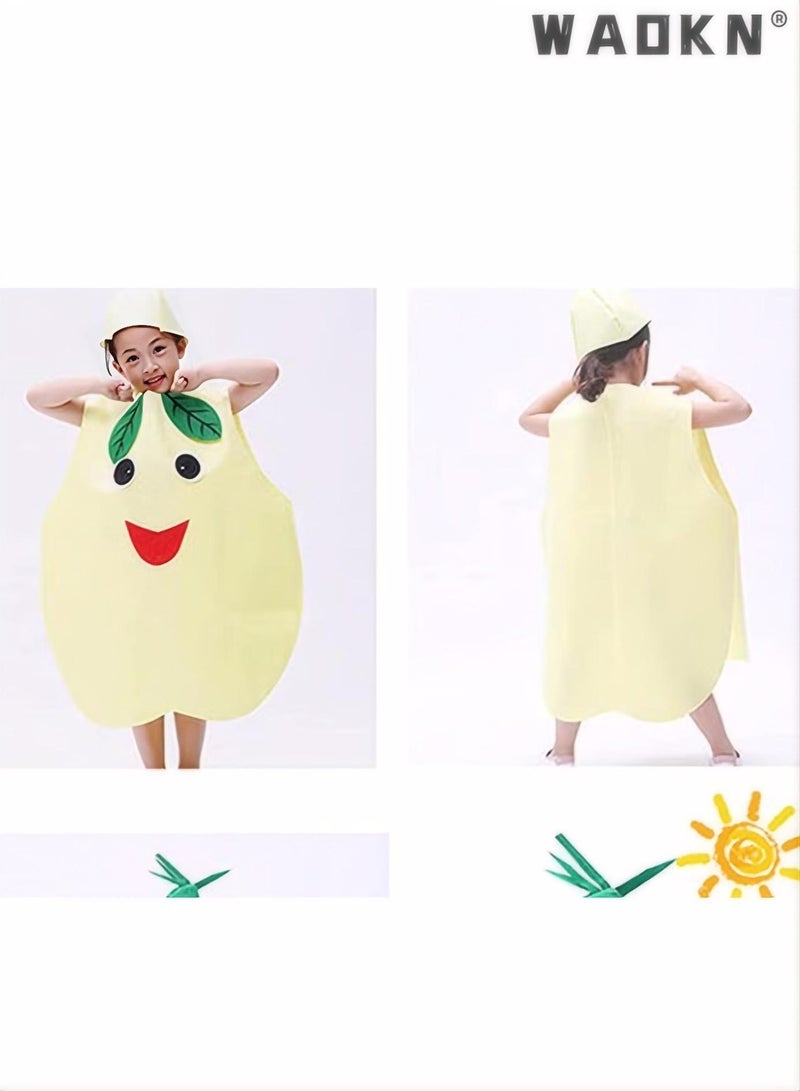 WAOKN Kids Fruits Vegetables and Nature costumes Suits outfits Fancy Dress Party Boys and Girls Costume Suit with Hat Children Performance Costume Kids Vegetable Costume Kids Cosplay Costume Makeup (Pear) - Image 4