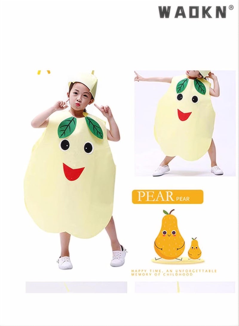 WAOKN Kids Fruits Vegetables and Nature costumes Suits outfits Fancy Dress Party Boys and Girls Costume Suit with Hat Children Performance Costume Kids Vegetable Costume Kids Cosplay Costume Makeup (Pear) - Image 3