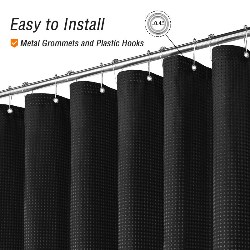 Gibelle Black Shower Curtain, Waffle Weave Textured Fabric Shower Curtain for Bathroom - Soft Cloth & Hotel Spa Luxury, Water Repellent, Machine Washable, 72X72, Black - Image 4