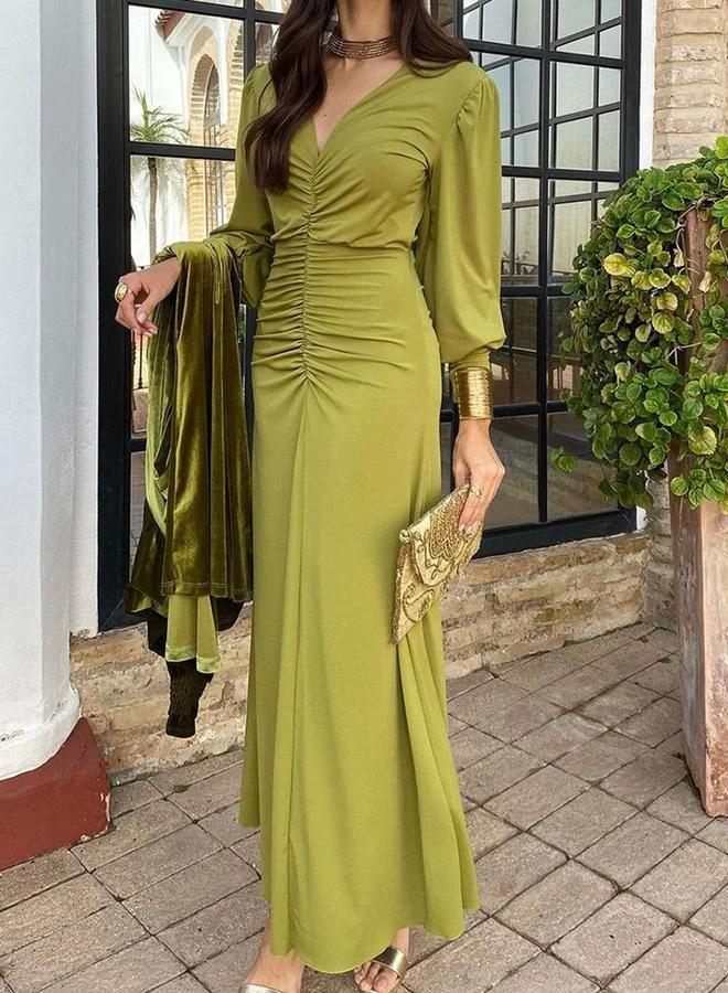 تايك تو Take Two Solid Elegant V Neck Dress