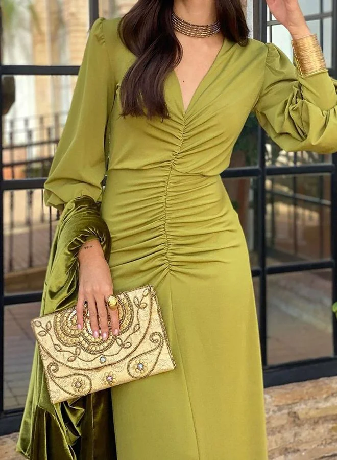Take Two Take Two Solid Elegant V Neck Dress